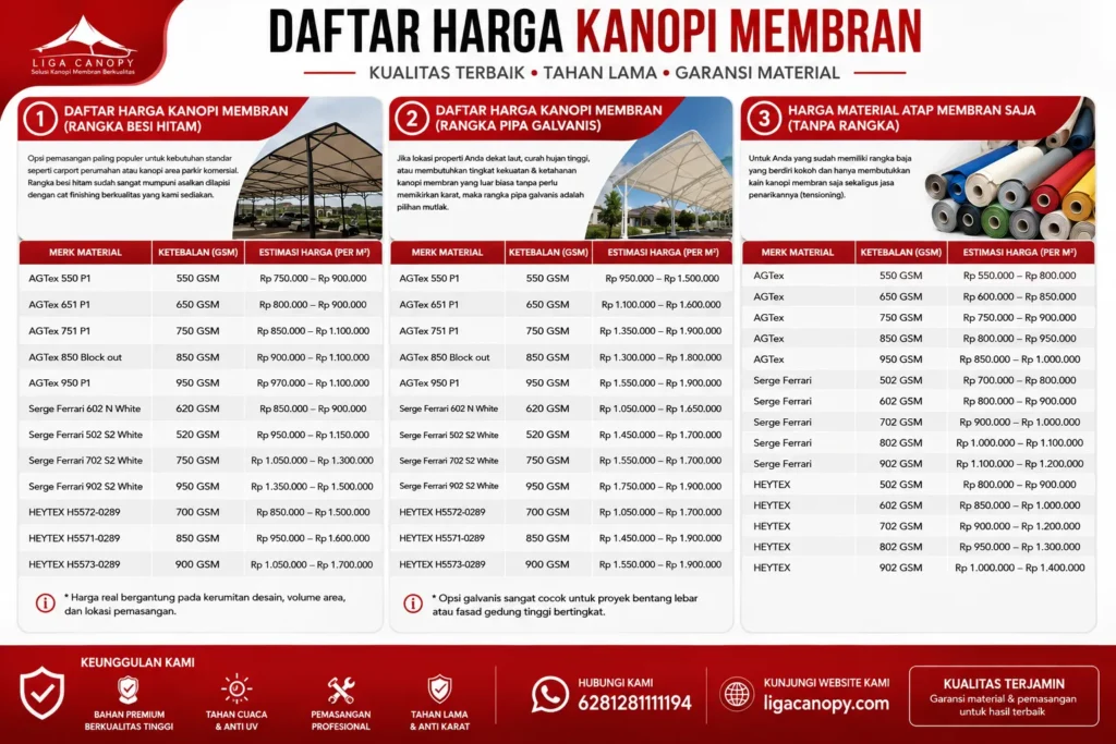 Harga Kanopi Membran Per Meter